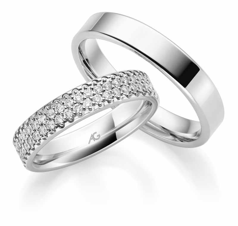 Gerstner - Trauringe - 28975 1 schöne Trauringe mit Vollbesatz Diamanten in Weißgold