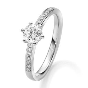 Verlobungsring mit Diamant - 6er-Krappenfassung - seitlicher Steinbesatz - Gerstner - 29745/2.2