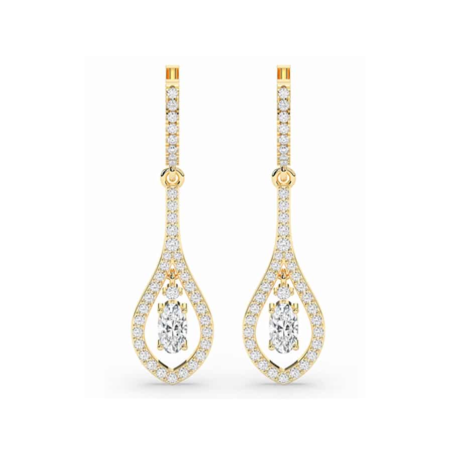 Ohrringe mit rundem Diamant (0,08 Karat) in langgezogener Tropfenform mit Pavé-Fassung 1 Ohrringe mit rundem Diamant (0,08 Karat) in langgezogener Tropfenform mit Pavé-Fassung