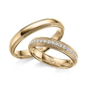 Trauringe Besonderes Design Perlfugen Millgriff Gelbgold