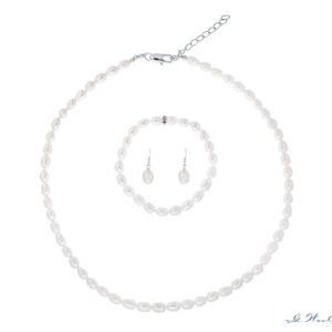 Brautschmuck-Set Silber Süßwasser Perle Ohrringe und Kette Armband